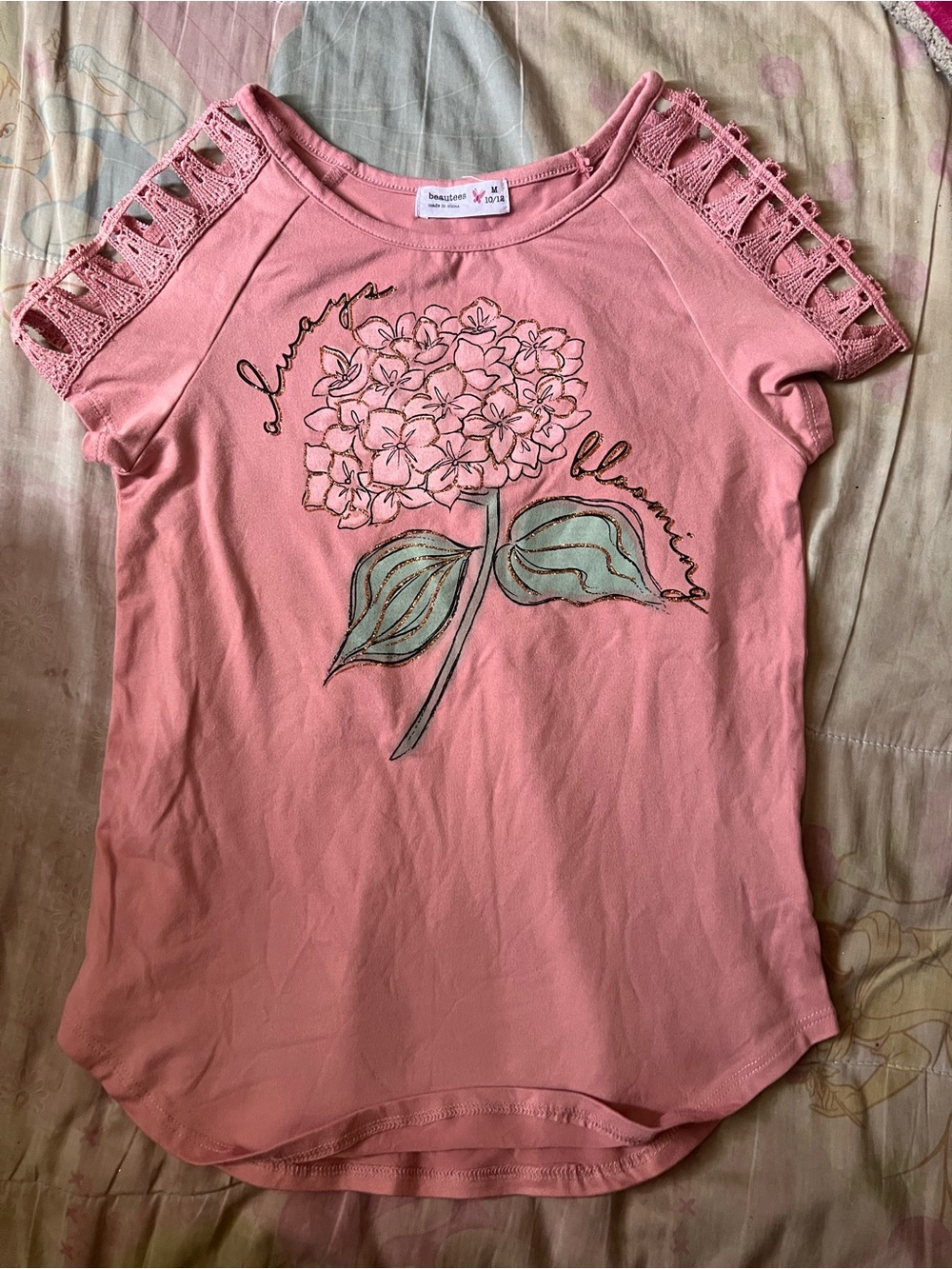 Beautees Dusty Rose Floral Graphic Tee